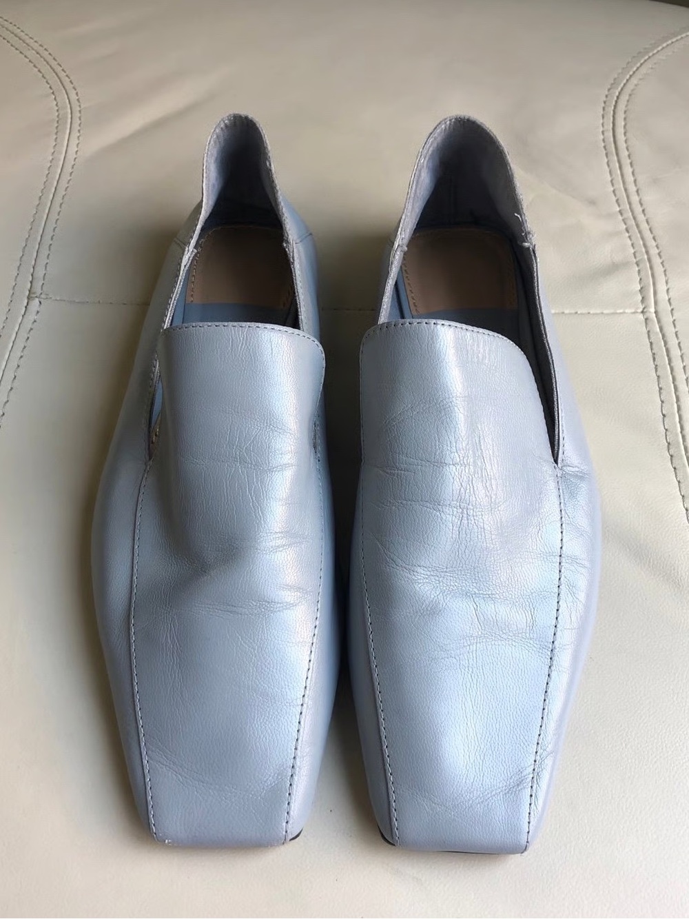 Zara Slip-On Leather Loafers square toe flats Light powder Blue sz 40